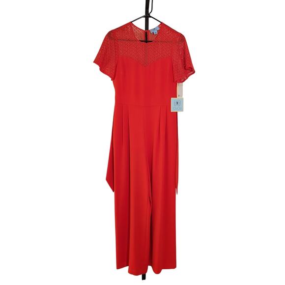 CeCe Red Straight Leg Jumpsuit with Tie Waist, Size 2 - Picture 1 of 12